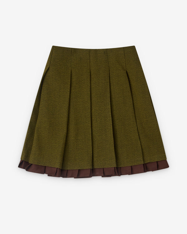 SHUSHU/TONG - Women’s Patchwork Lace Wide Pleat Skirt - (Green)