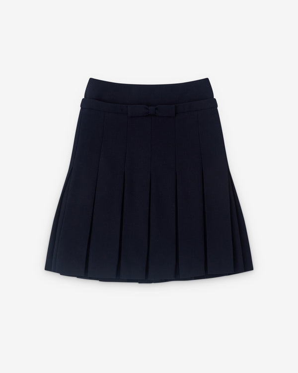 SHUSHU/TONG - Women’s Bow Waist Pleated Skirt - (Navy)