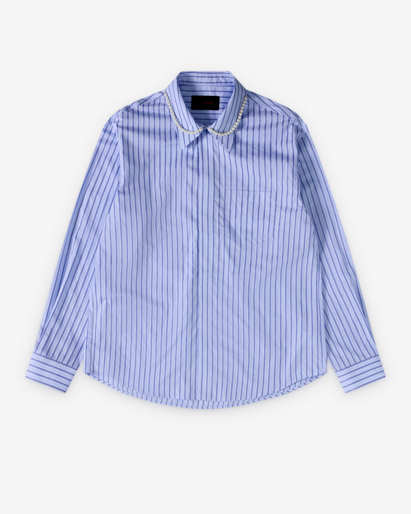 Simone Rocha  - Men's Pearl Collar Striped Shirt - (Pale Blue Stripe)