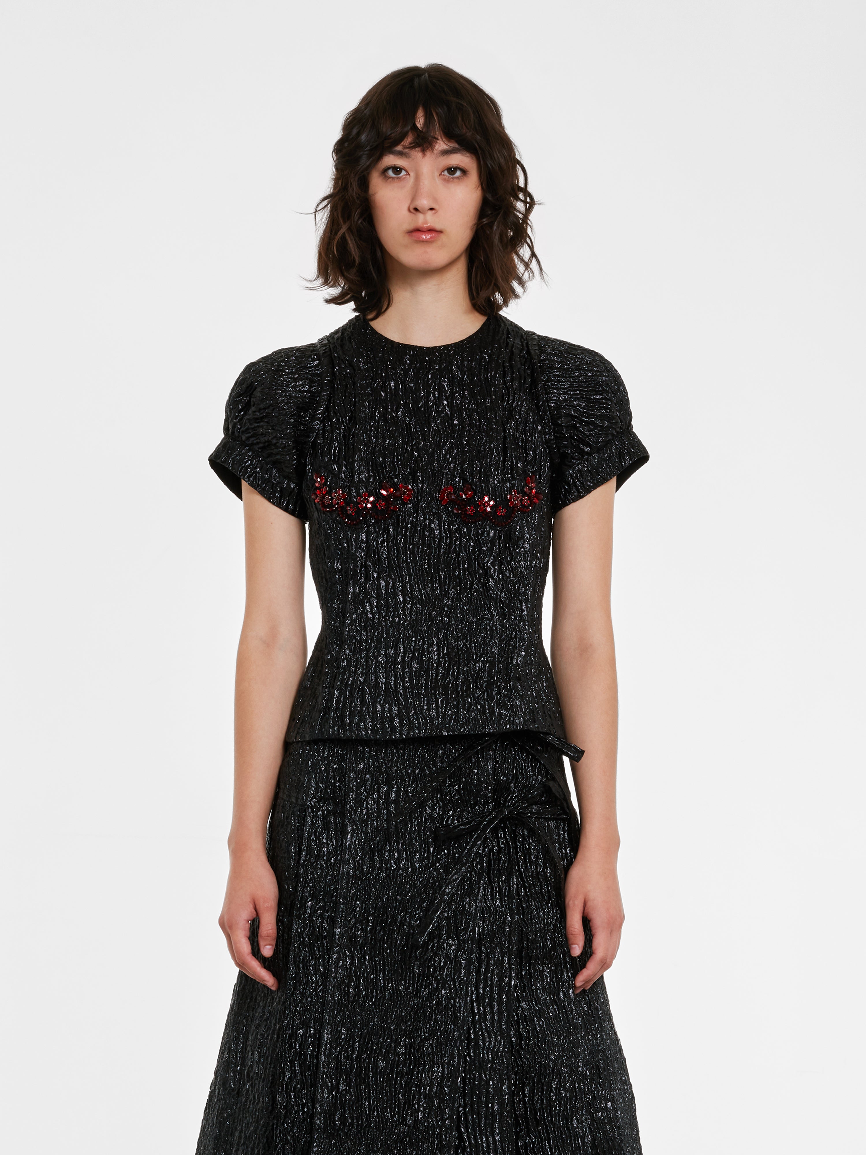 Simone Rocha - Women’s Short Puff Sleeve Fitted Top - (Black/Blood Red)