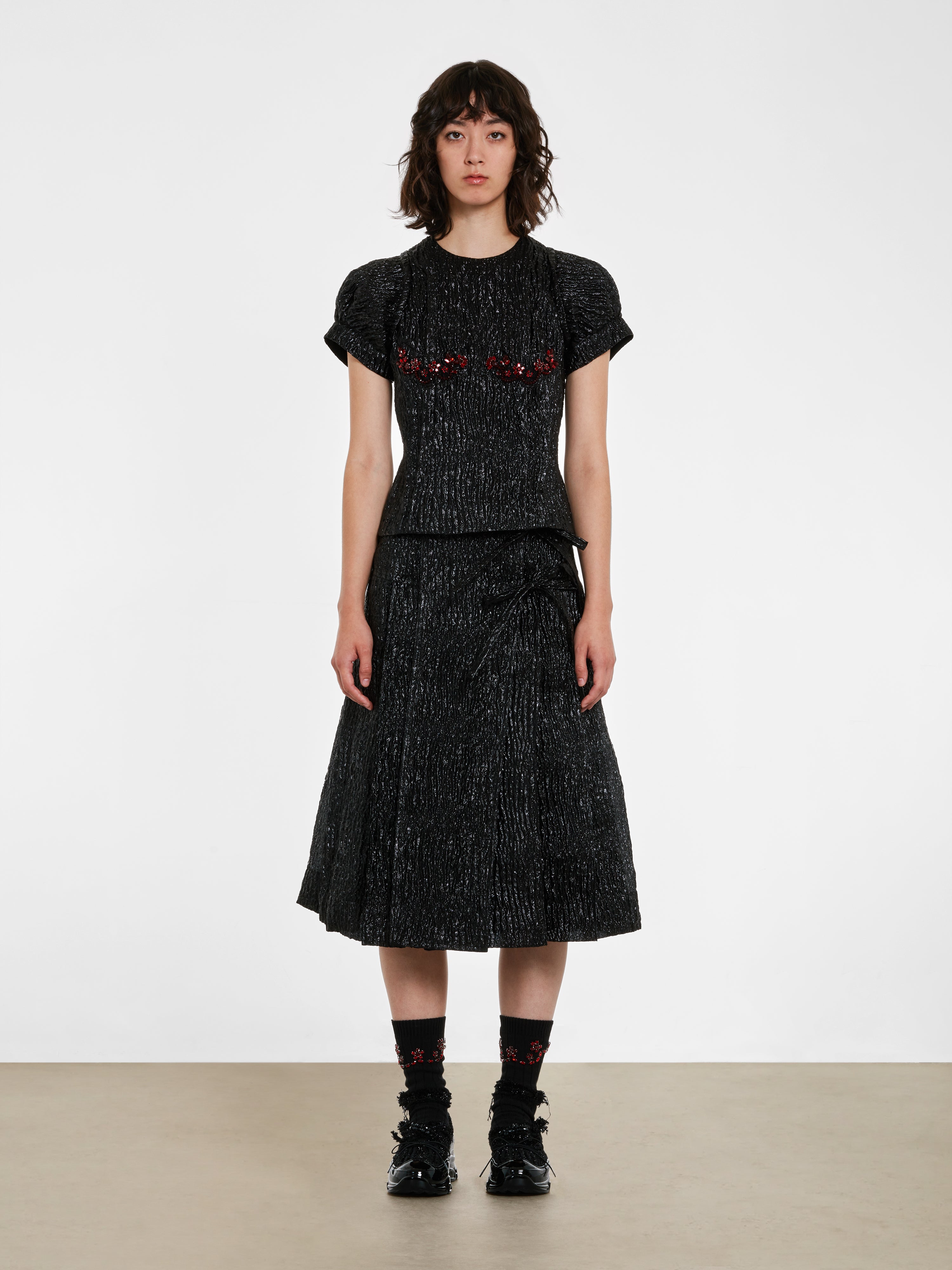 Simone Rocha - Women’s Short Puff Sleeve Fitted Top - (Black/Blood Red)