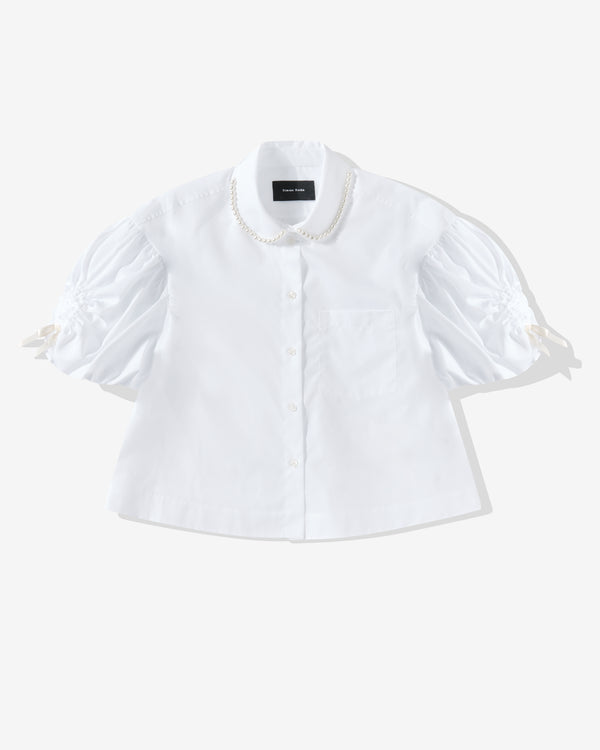 Simone Rocha - Women's Beaded Cropped Puff Sleeve Shirt - (White/Pearl)