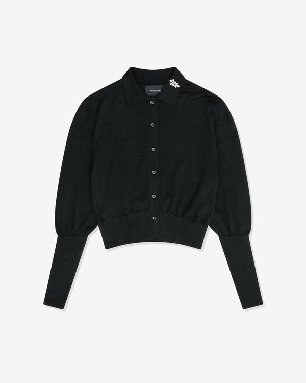 Simone Rocha - Women's Merino Silk Knit Polo Cardigan - (Black/Pearl)