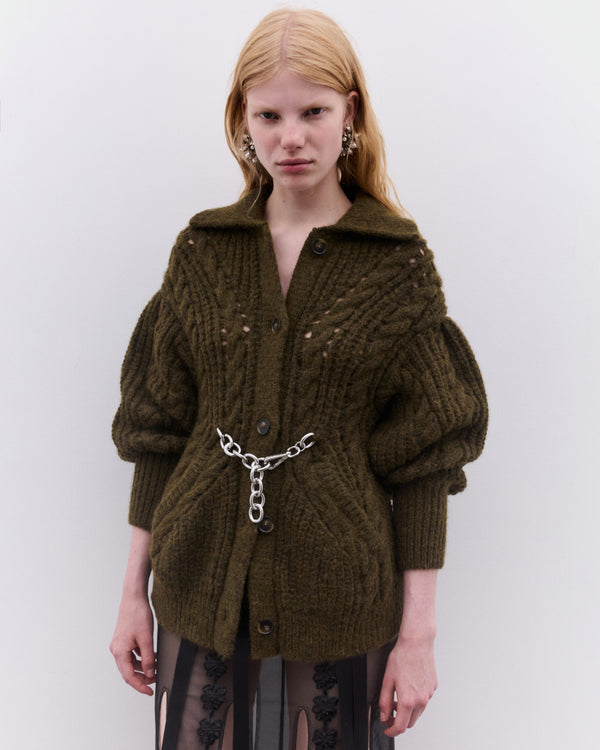 Simone Rocha - Women’s Sculpted Chunky Knit Cardigan - (Olive)