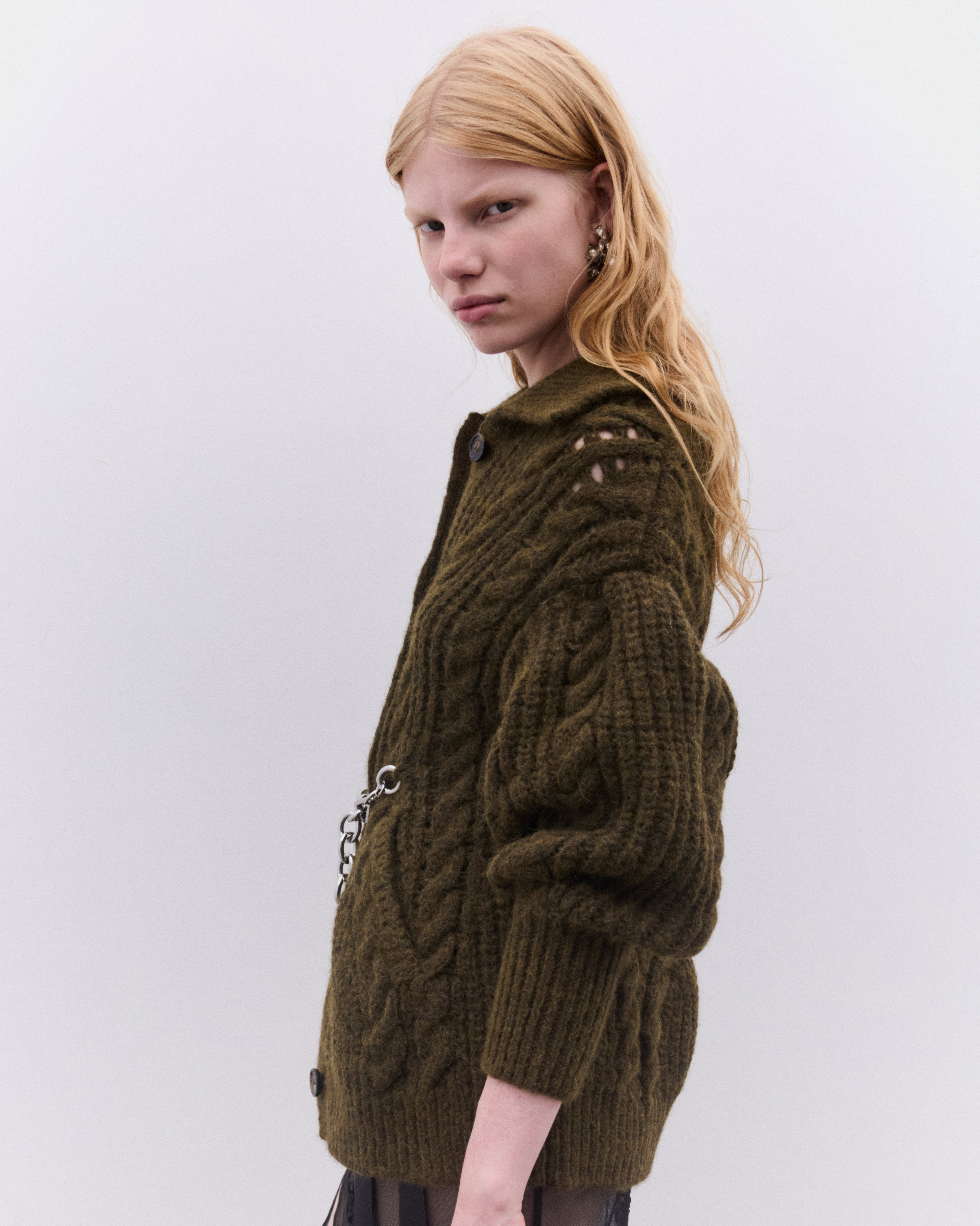 ま*ー様 Silkwool Knit Cardigan Silver Chunky Knit Cardigan - Product Details