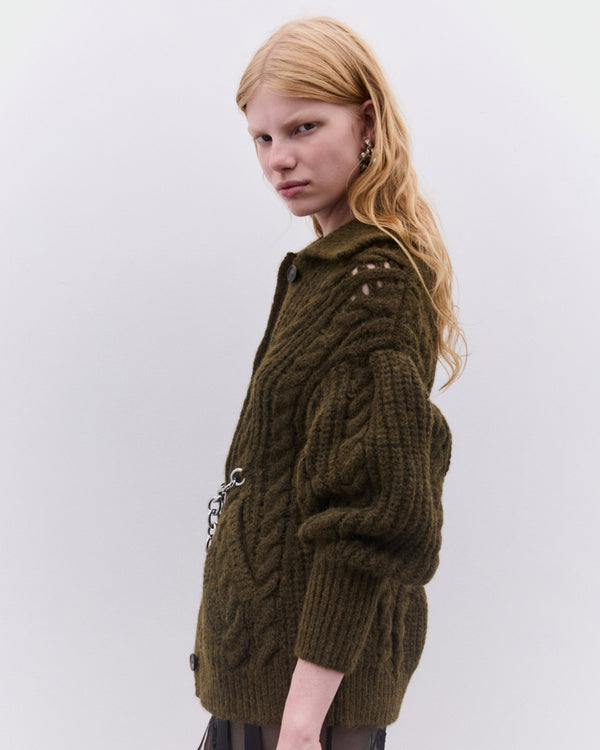 Simone Rocha - Women’s Sculpted Chunky Knit Cardigan - (Olive)