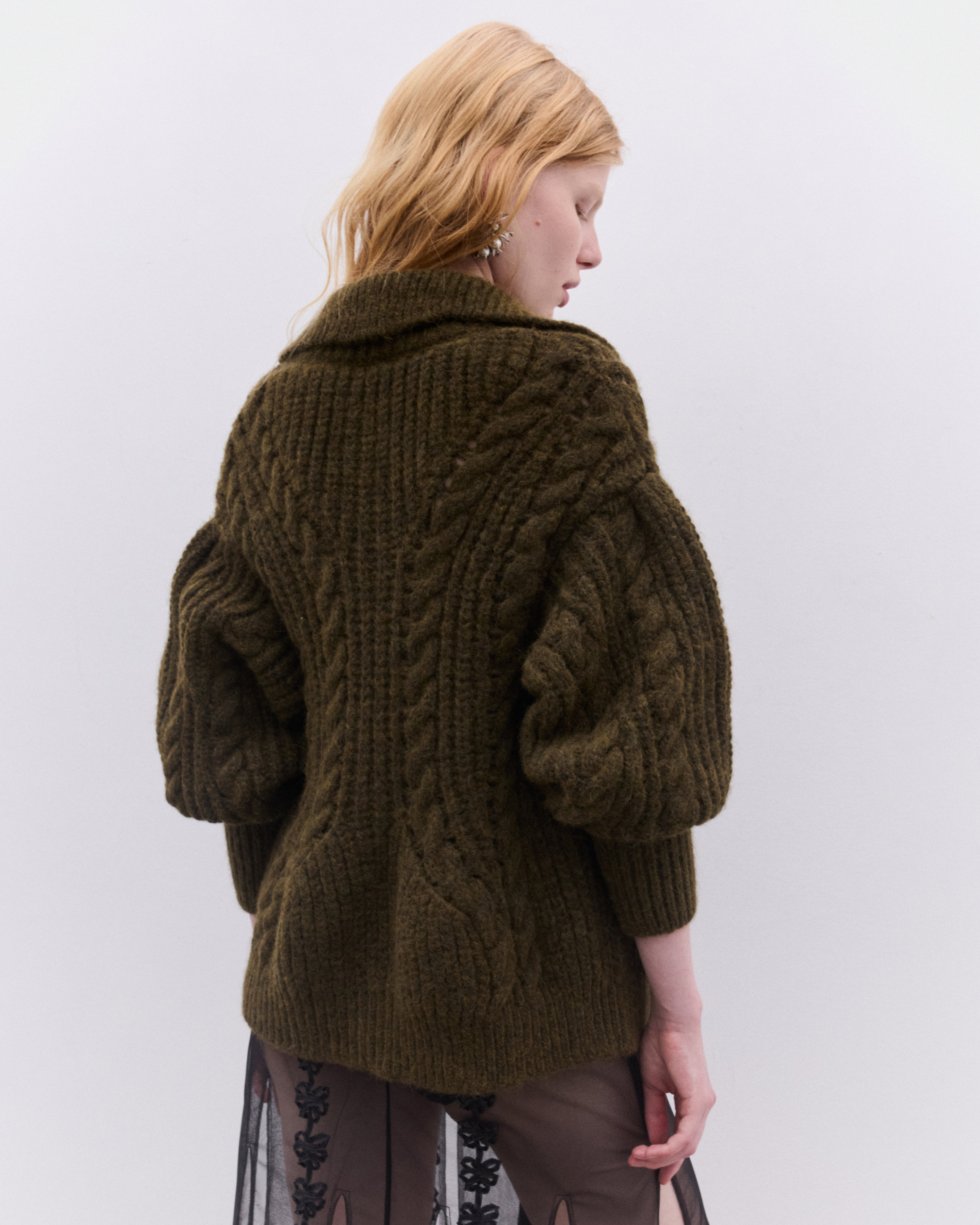 Simone Rocha: Women's Sculpted Chunky Knit Cardigan (Olive) | DSML