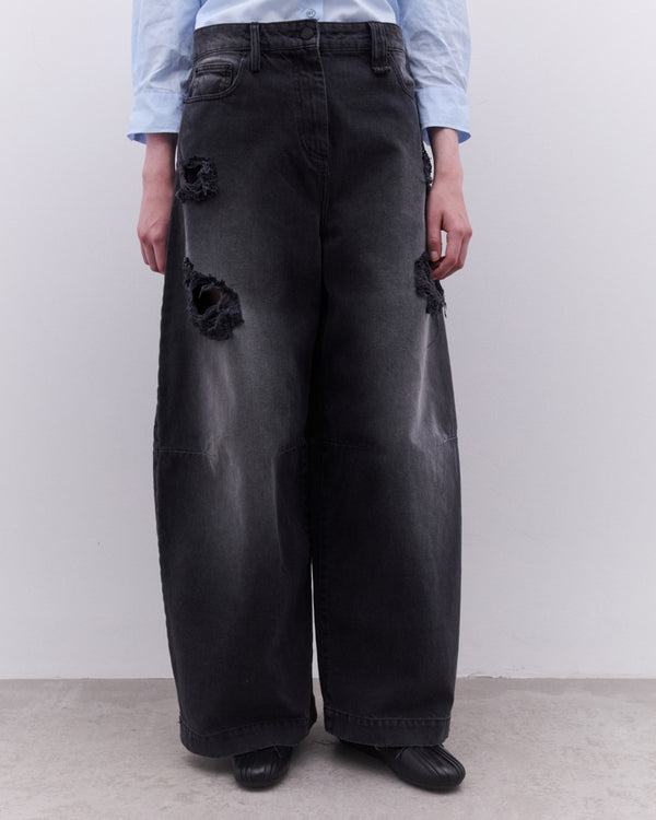 Simone Rocha - Women’s Embellished Wide Leg Puddle Jeans - (Distress Black/Jet)