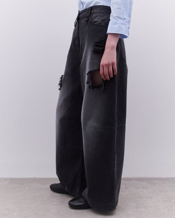 Simone Rocha - Women’s Embellished Wide Leg Puddle Jeans - (Distress Black/Jet)