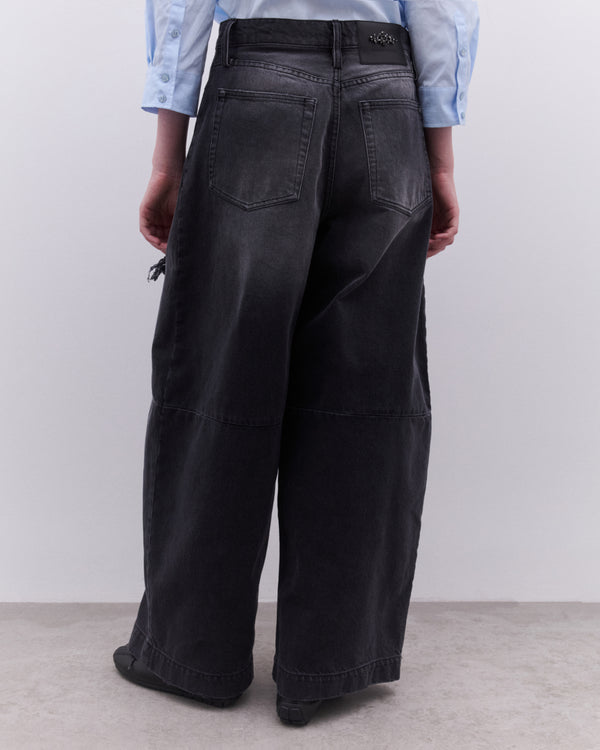 Simone Rocha - Women’s Embellished Wide Leg Puddle Jeans - (Distress Black/Jet)