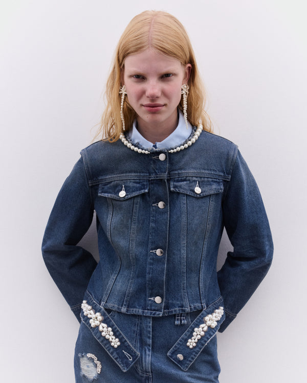 Simone Rocha - Women’s Turbo Embellished Fitted Waist Tail Jacket - (Blue/Pearl)
