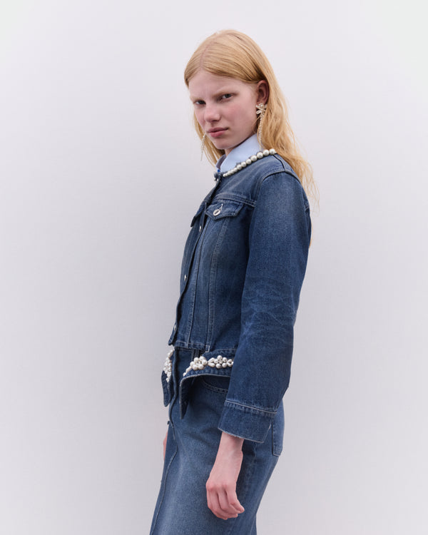 Simone Rocha - Women’s Turbo Embellished Fitted Waist Tail Jacket - (Blue/Pearl)