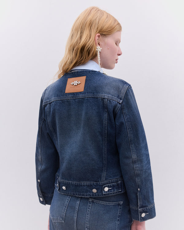 Simone Rocha - Women’s Turbo Embellished Fitted Waist Tail Jacket - (Blue/Pearl)