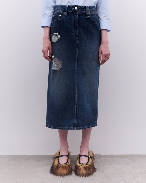Simone Rocha - Women’s Denim Flare Skirt  - (Distressed Wash)
