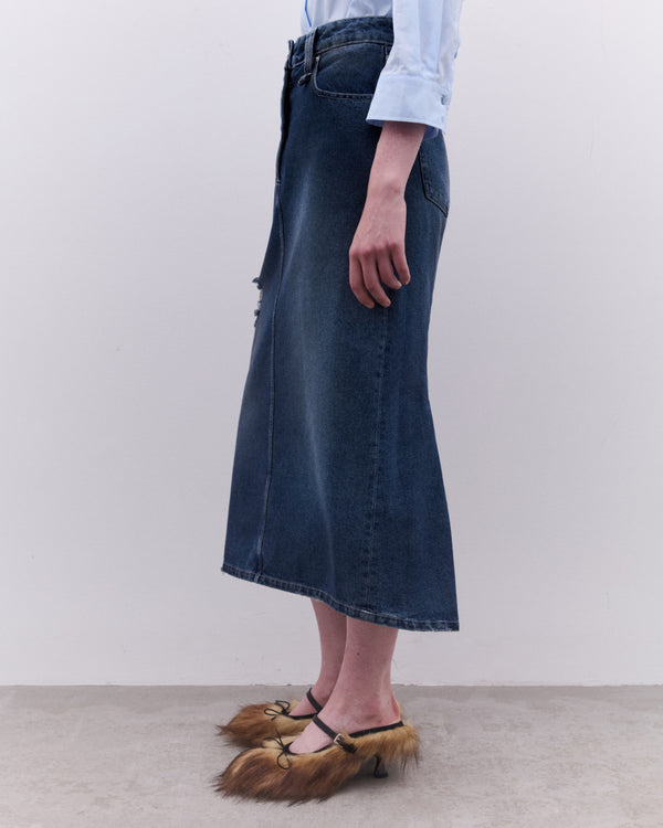 Simone Rocha - Women’s Denim Flare Skirt  - (Distressed Wash)
