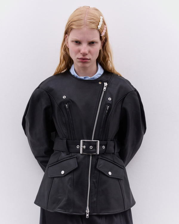 Simone Rocha - Women’s Sculpted Belt Detail Biker Jacket - (Black)
