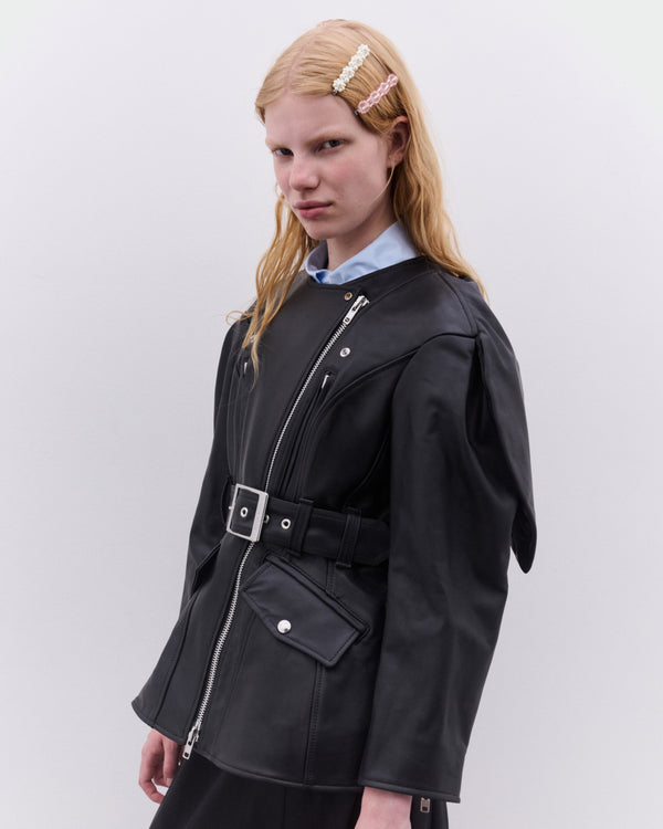 Simone Rocha - Women’s Sculpted Belt Detail Biker Jacket - (Black)