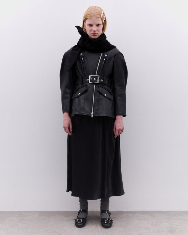 Simone Rocha - Women’s Sculpted Belt Detail Biker Jacket - (Black)