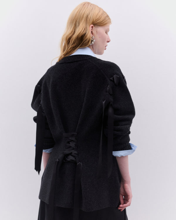 Simone Rocha - Women’s Sculpted Ribbon Corset Cardigan - (Charcoal)