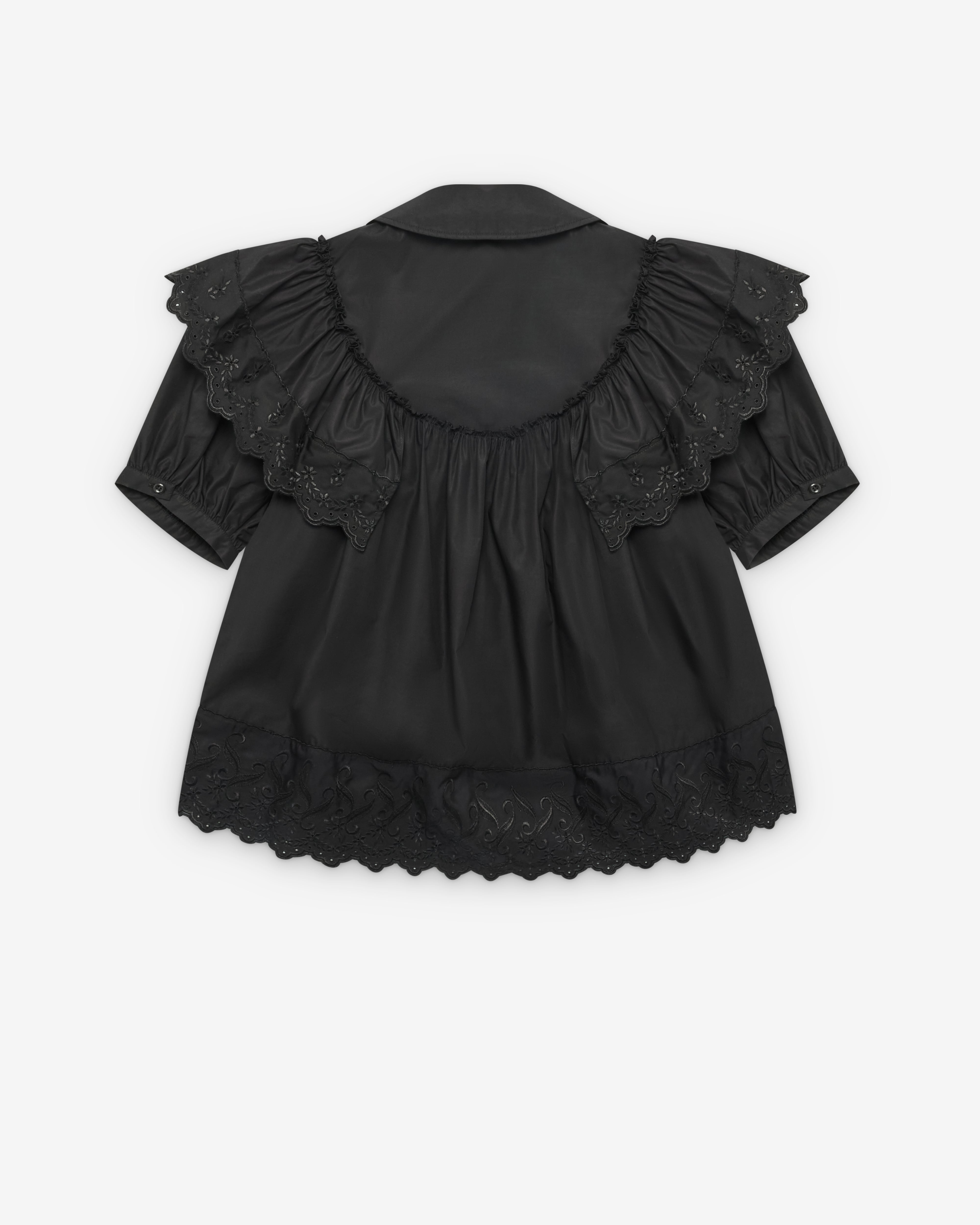Simone Rocha: Women's Puff Sleeve Ruffle Frill Trim Shirt (Black