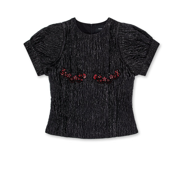 Simone Rocha - Women’s Short Puff Sleeve Fitted Top - (Black/Blood Red)