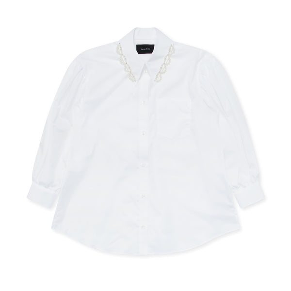 Simone Rocha - Women’s Embellished Classic Puff Sleeve Shirt  - (White/Pearl)
