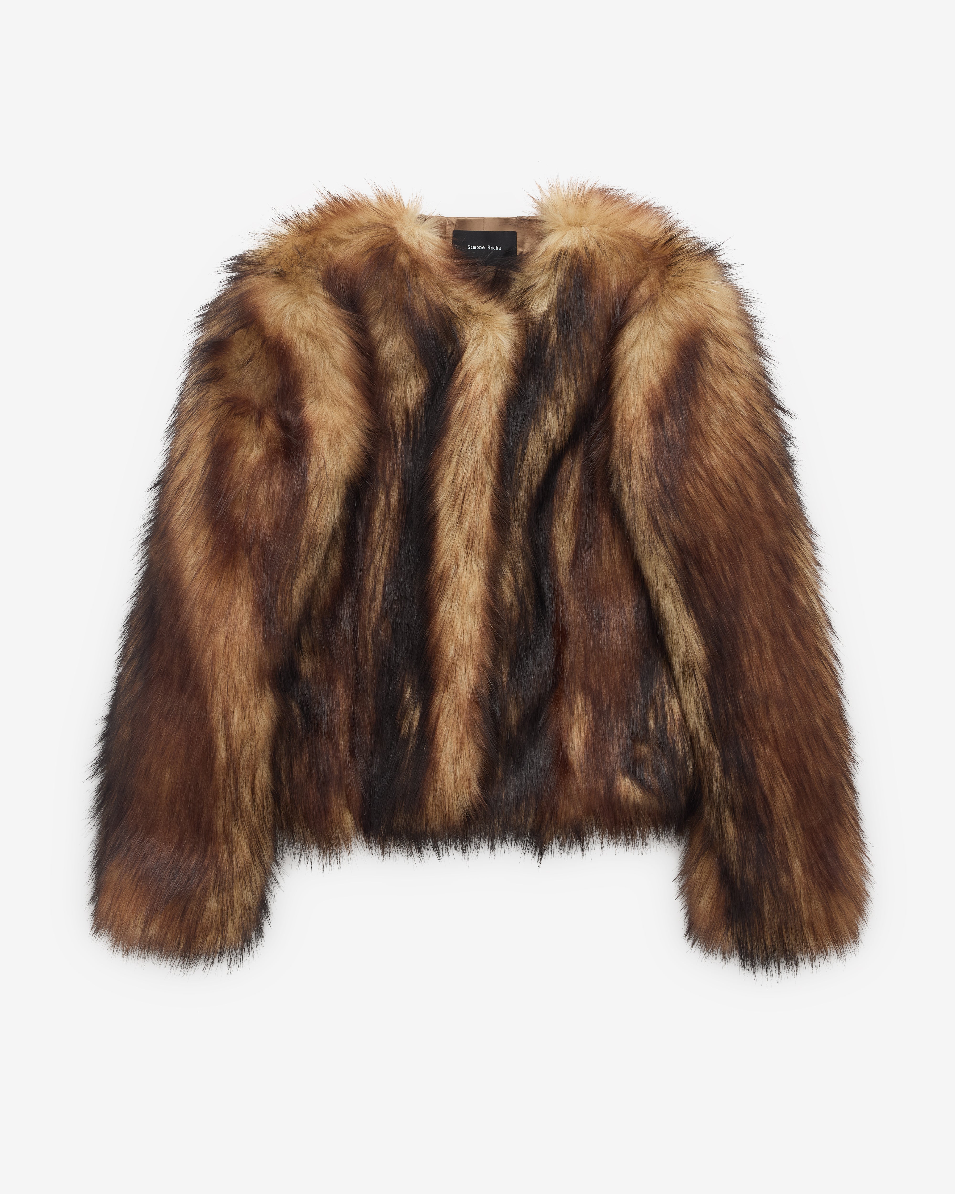 Simone Rocha: Women’s Sculpted Faux Fur Fray Jacket (Natural) | DSML E-SHOP