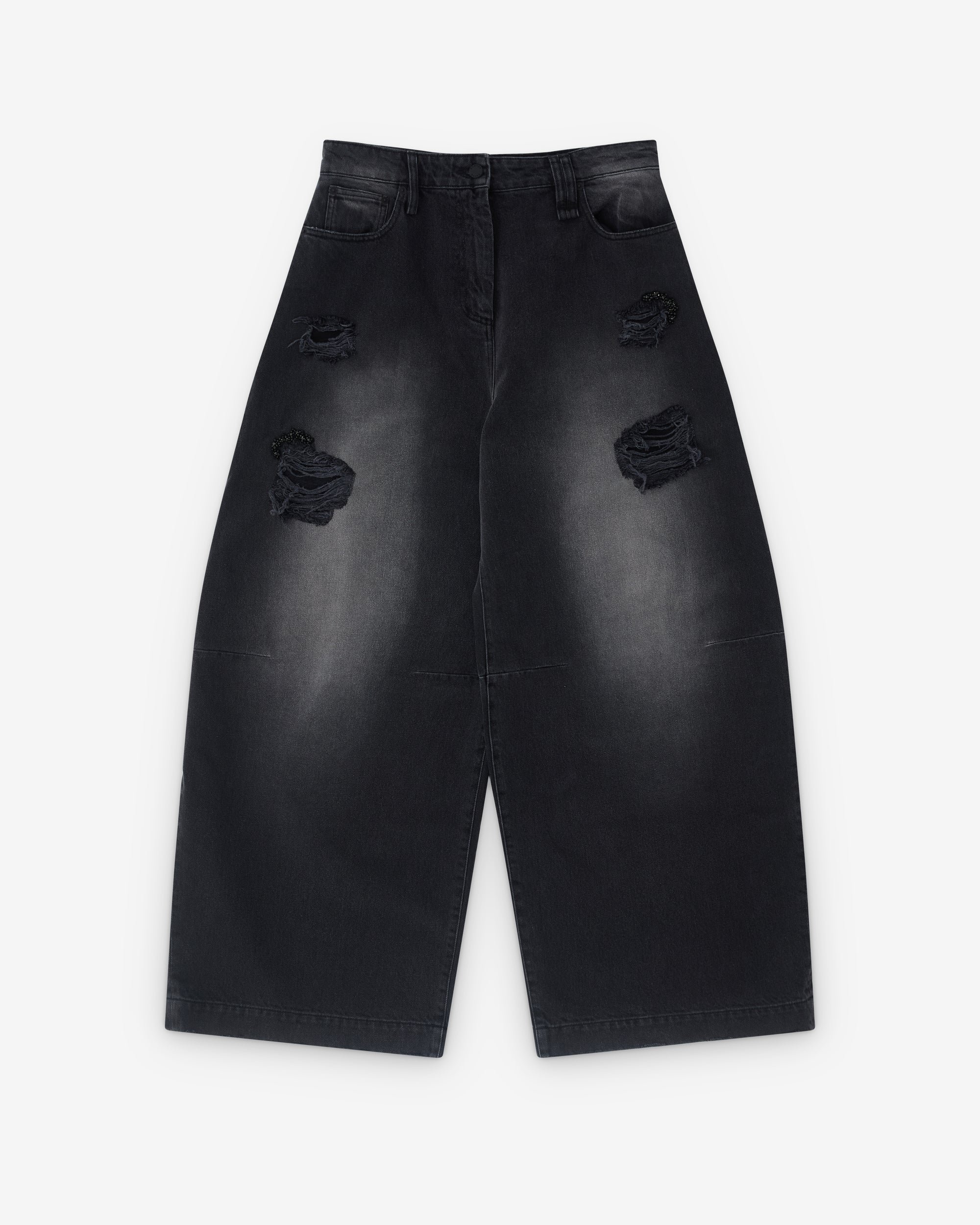 Simone Rocha: Women’s Embellished Wide Leg Puddle Jeans (Distress Black ...