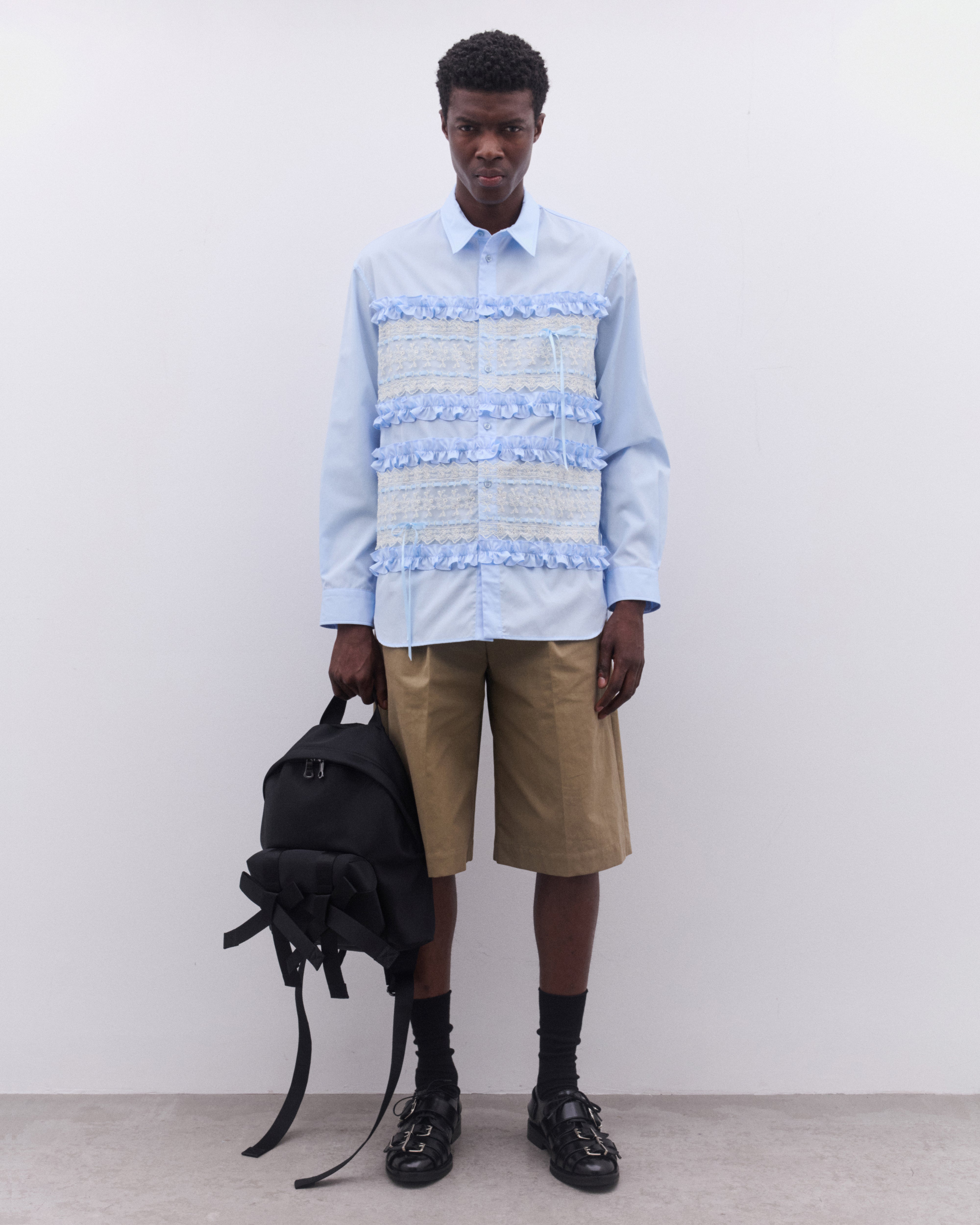 Simone Rocha: Men's Lace Ribbon Trim Easy Shirt (Baby Blue