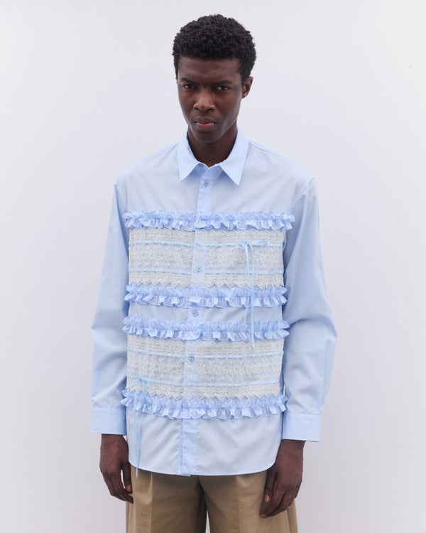 Simone Rocha - Men’s Lace Ribbon Trim Easy Shirt - (Baby Blue)