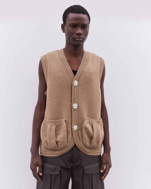 Simone Rocha - Men’s Pearl Button Vest - (Camel/Pearl)