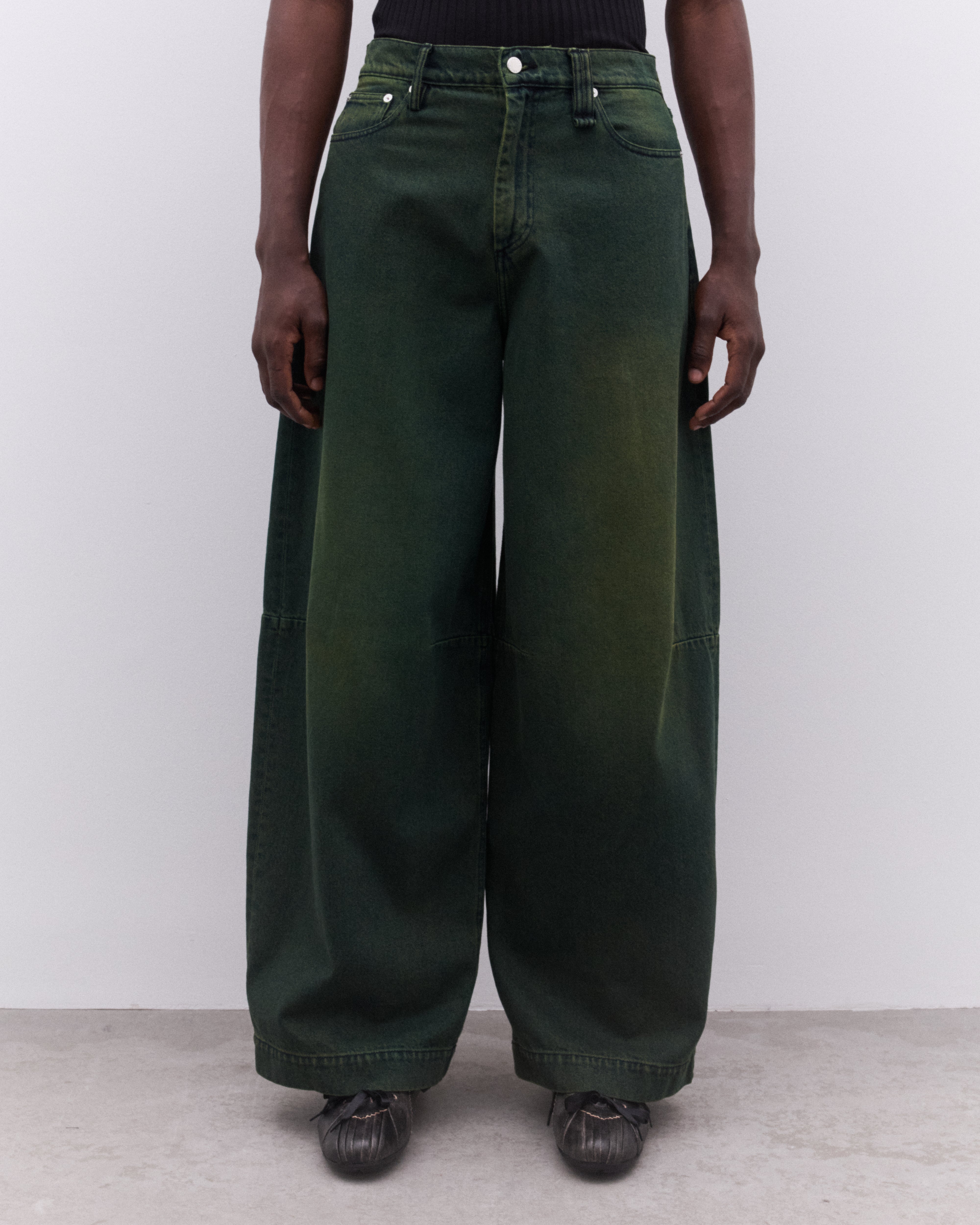 Simone Rocha: Men's Wide Leg Puddle Jeans (Green) | DSML E-SHOP
