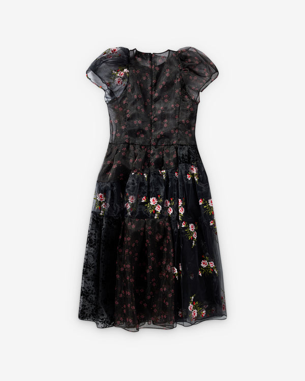 Simone Rocha - Women's Sheer Puff Sleeve Patchwork Flounce Dress - (Black)