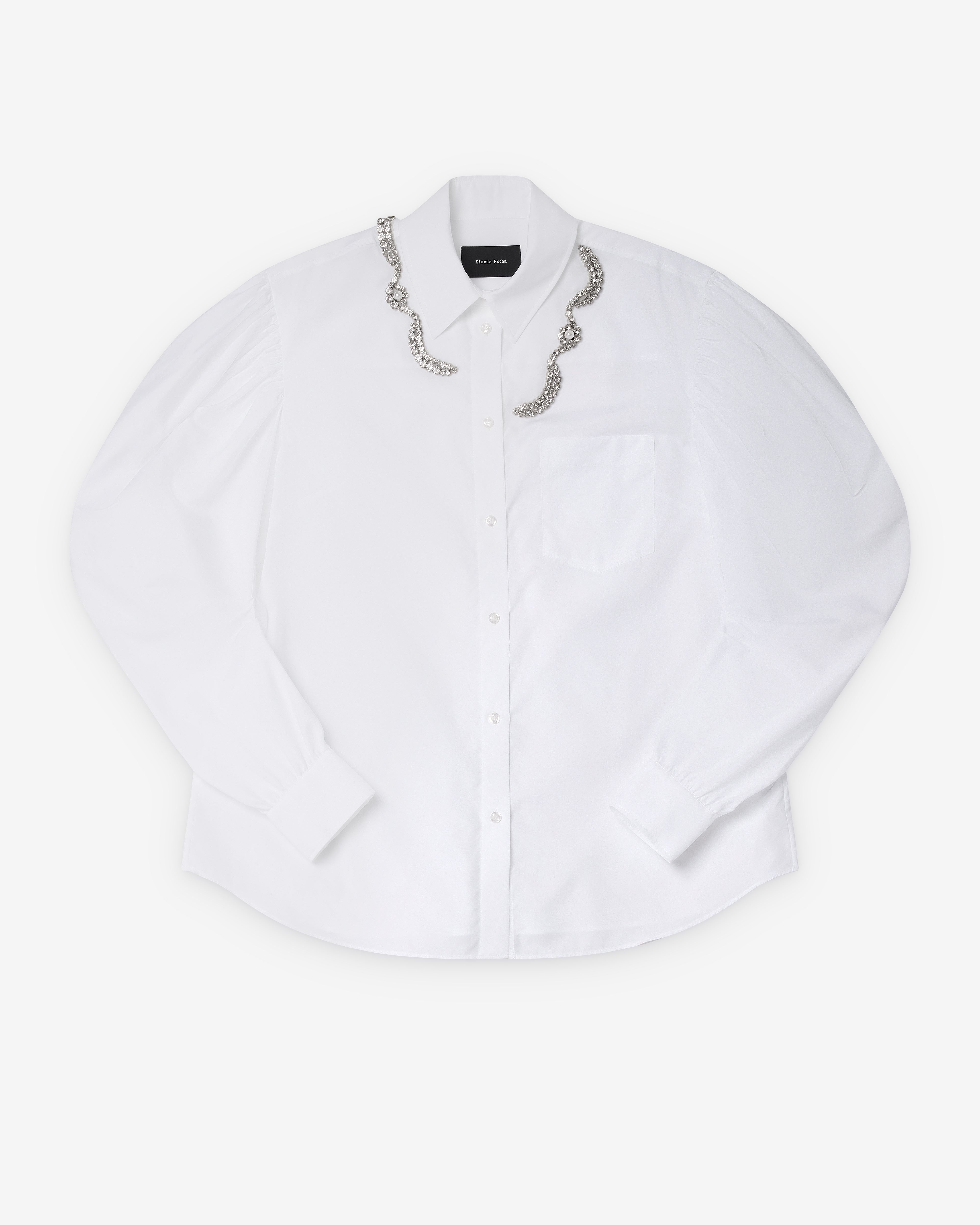 Simone Rocha: Women's Draped Sleeve Masculine Shirt (White/Pearl ...
