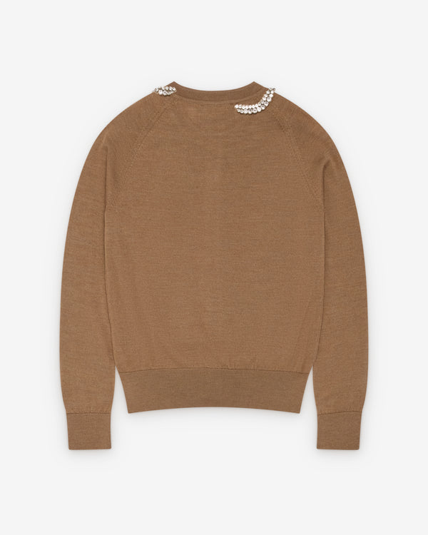 Simone Rocha - Women's Embellished Classic Merino Silk Cardigan - (Chestnut)