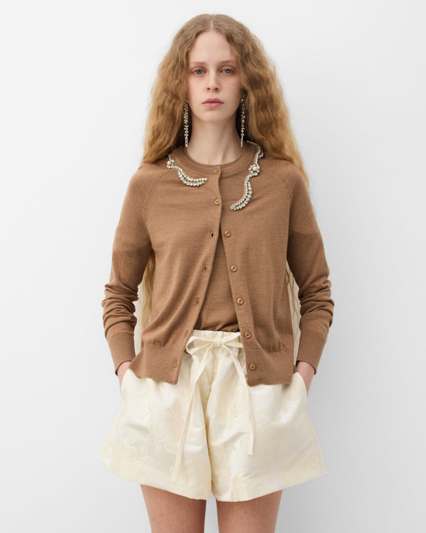 Simone Rocha - Women's Embellished Classic Merino Silk Cardigan - (Chestnut)