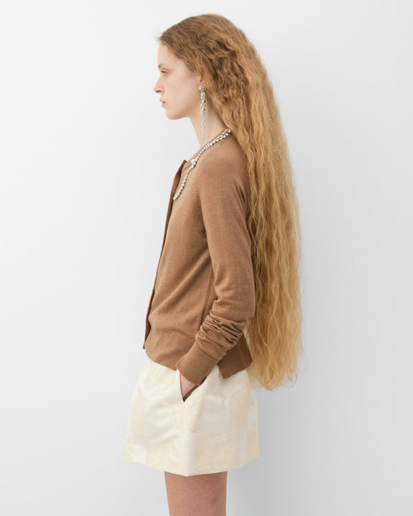 Simone Rocha - Women's Embellished Classic Merino Silk Cardigan - (Chestnut)