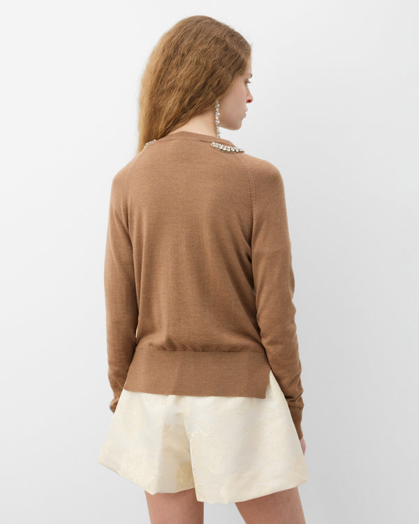 Simone Rocha - Women's Embellished Classic Merino Silk Cardigan - (Chestnut)