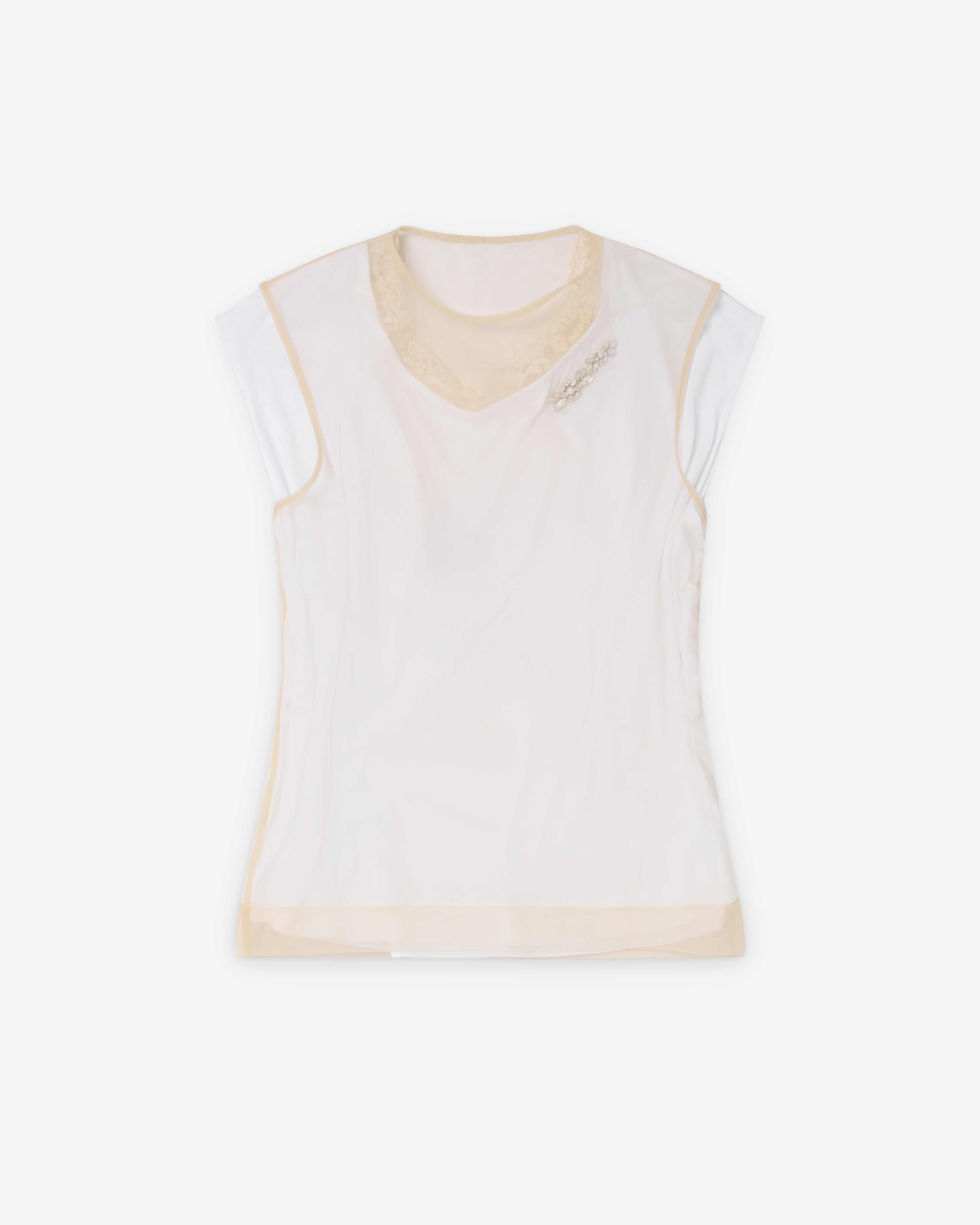Simone Rocha: Women's Layered Liquid Cap Sleeve Lace Trim T-Shirt