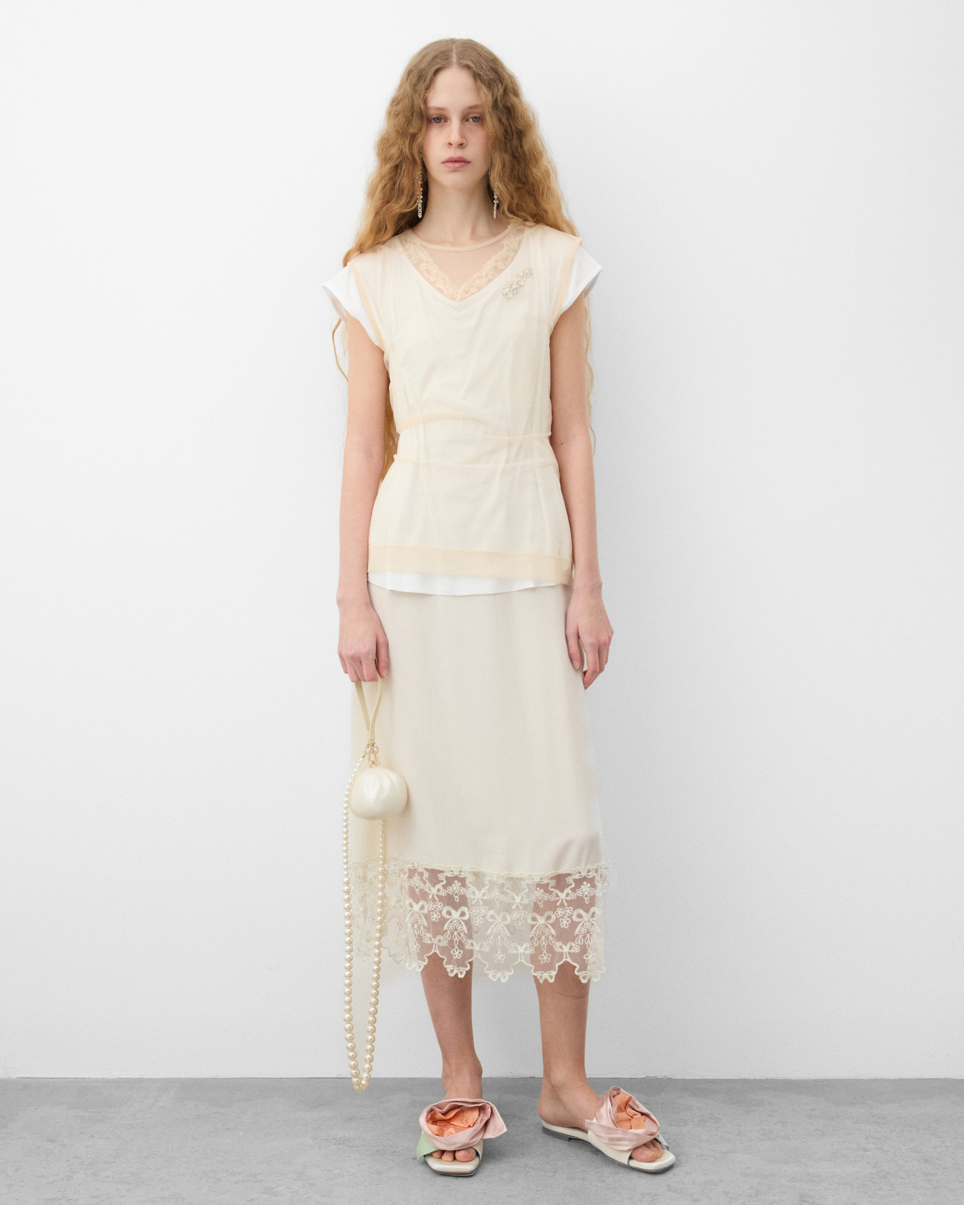 Simone Rocha: Women's Layered Liquid Cap Sleeve Lace Trim T-Shirt