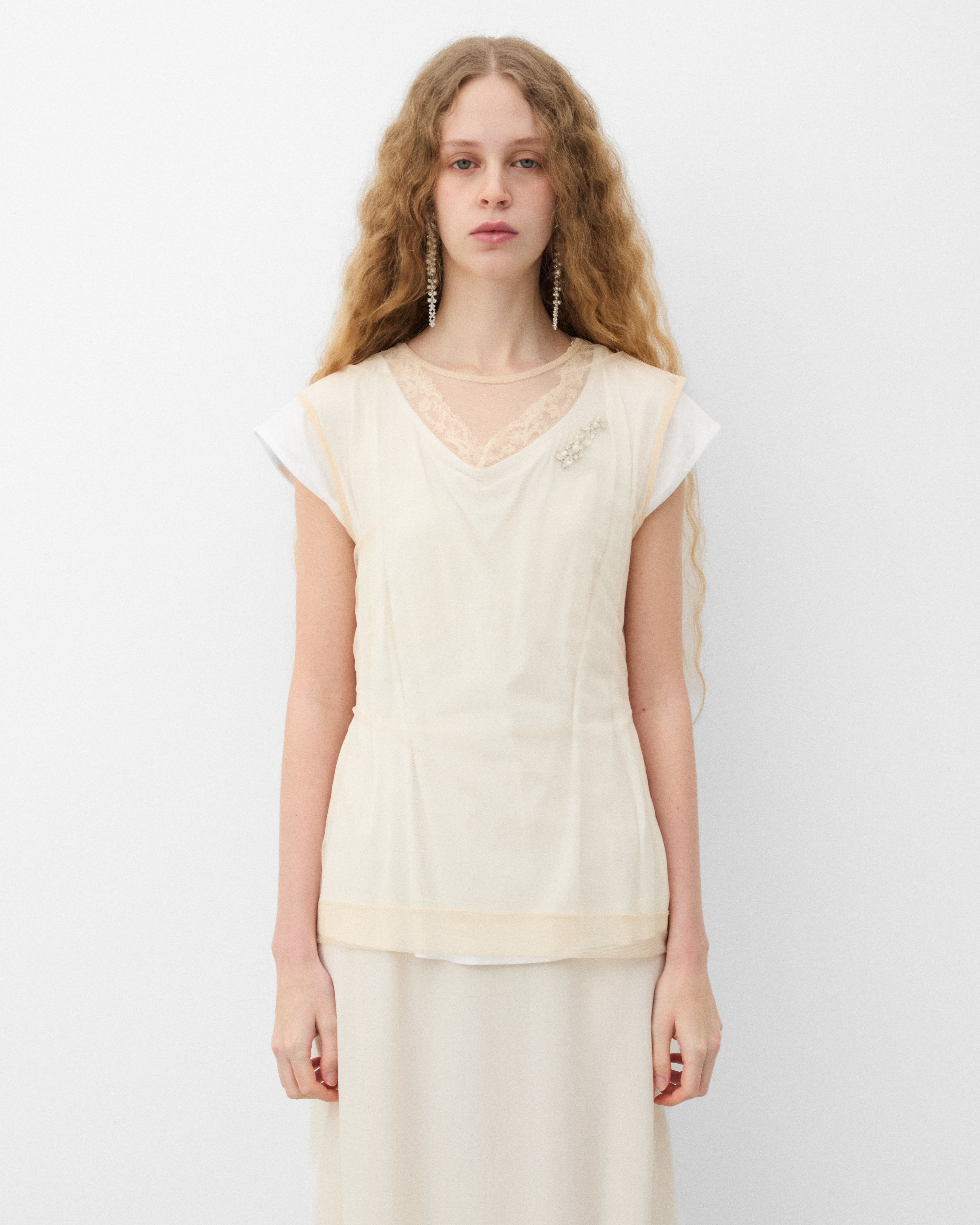 Simone Rocha: Women's Layered Liquid Cap Sleeve Lace Trim T-Shirt