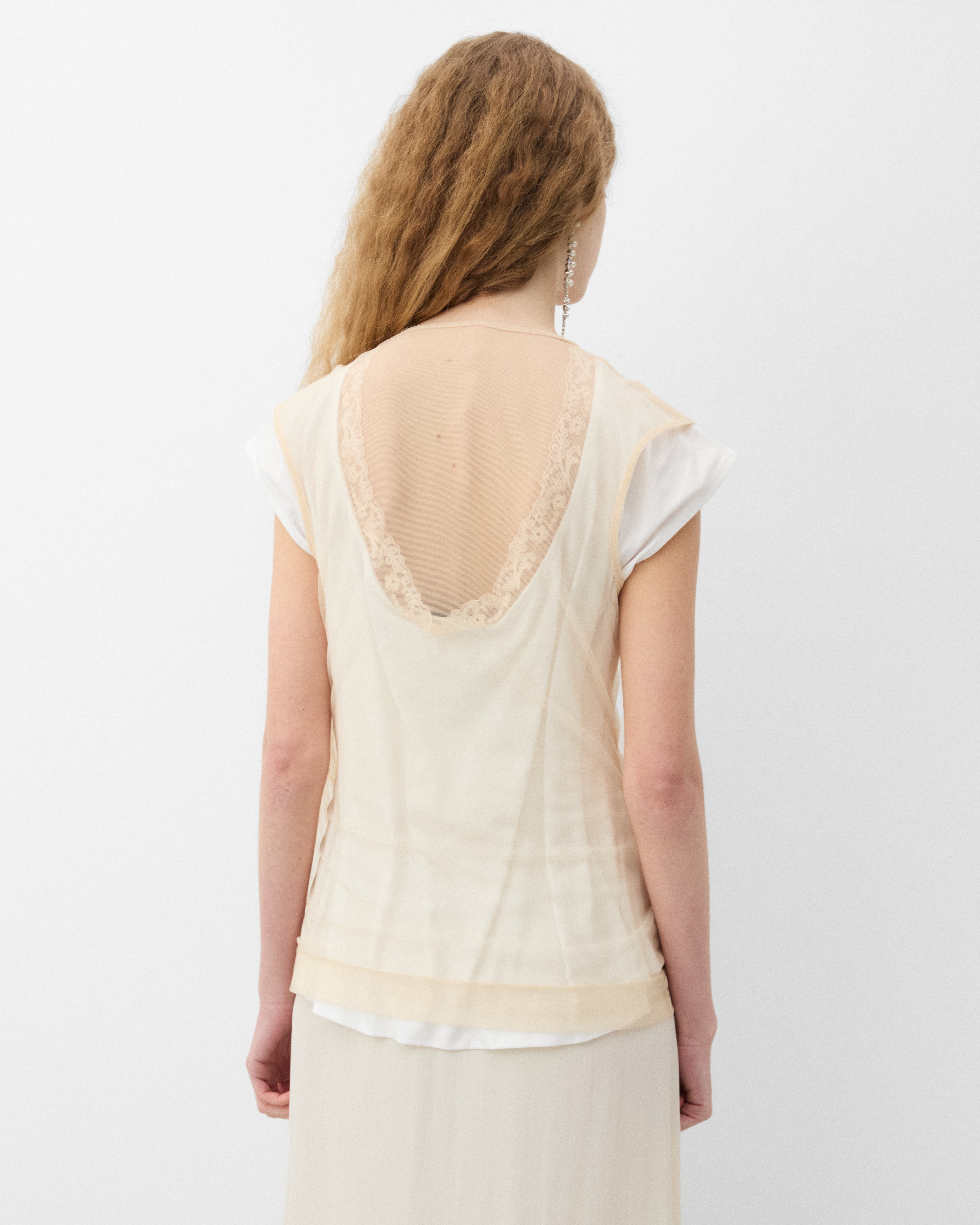 Simone Rocha: Women's Layered Liquid Cap Sleeve Lace Trim T-Shirt
