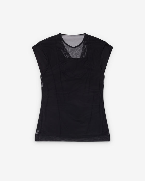 Simone Rocha - Women's Layered Liquid Cap Sleeve Lace Trim T-Shirt - (Black)