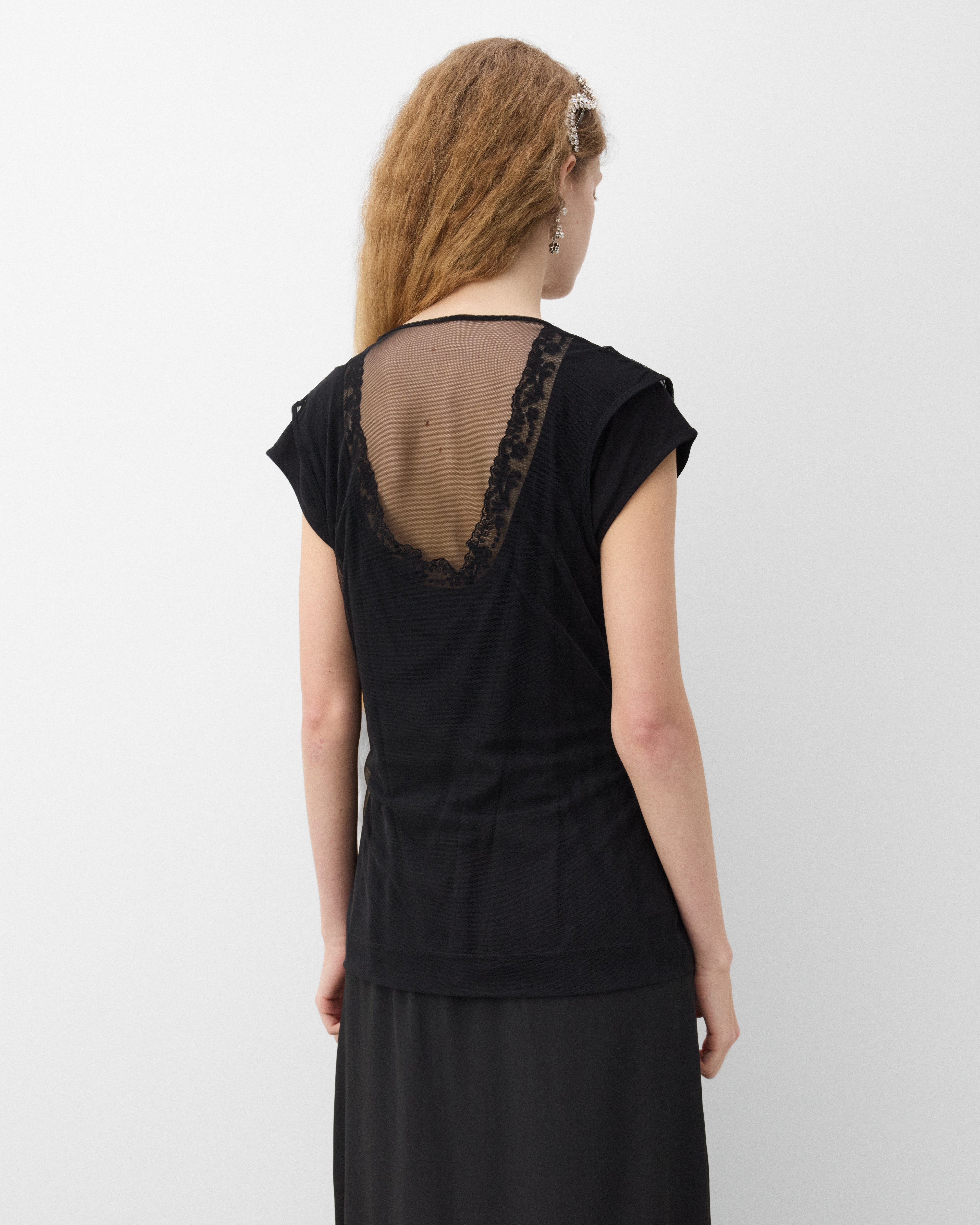 Simone Rocha: Women's Layered Liquid Cap Sleeve Lace Trim T-Shirt