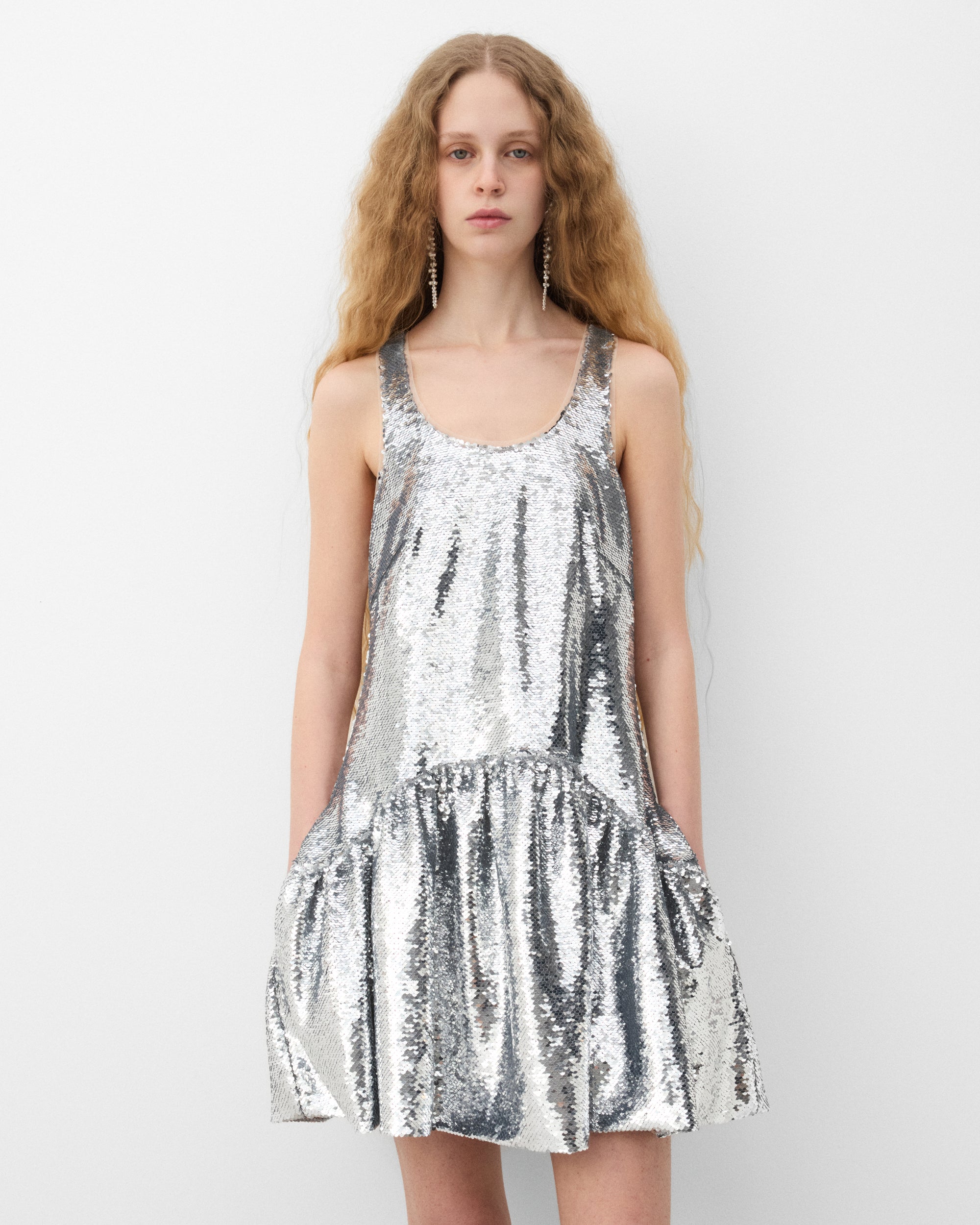 simone rocha silver dress Simone Rocha Sequin-embellished Midi Dress