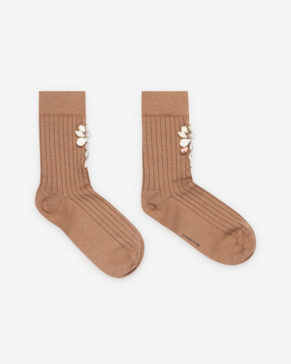 Simone Rocha - Women's Poppy Crystal Flower Ribbed Ankle Socks - (Chestnut)