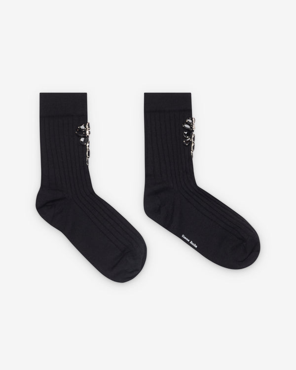 Simone Rocha - Women's Poppy Crystal Flower Ribbed Ankle Socks - (Black)