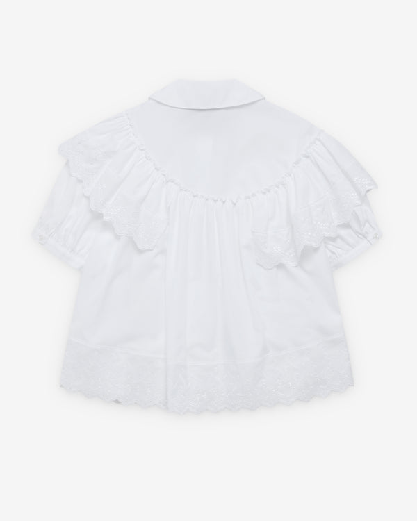 Simone Rocha - Women's Cropped Puff Sleeve Ruffle Shirt - (White/Pearl)