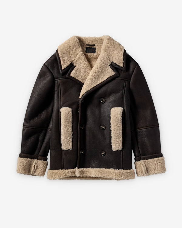 Simone Rocha  - Men's Double Breasted Shearling Aviator Jacket - (Chocolate/Cream)