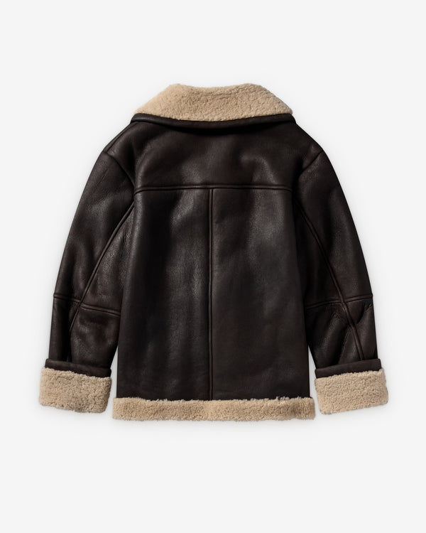 Simone Rocha  - Men's Double Breasted Shearling Aviator Jacket - (Chocolate/Cream)